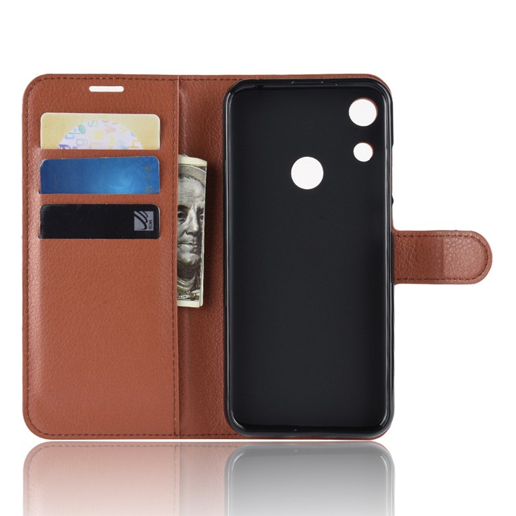 Litchi Skin Wallet Leather Stand Cell Phone Case for Huawei Honor 8A - Brown-4