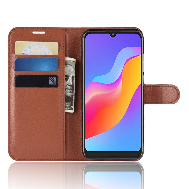 Litchi Skin Wallet Leather Stand Cell Phone Case for Huawei Honor 8A - Brown-5