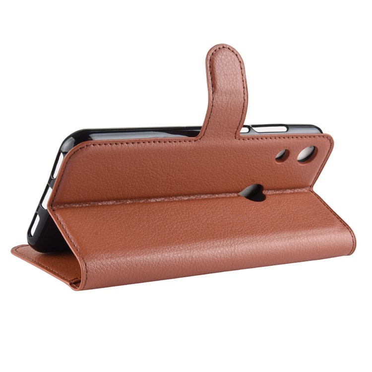 Litchi Skin Wallet Leather Stand Cell Phone Case for Huawei Honor 8A - Brown-6