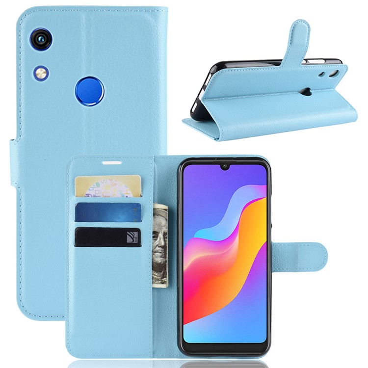 Litchi Skin Wallet Leather Phone Case Accessory for Huawei Honor 8A - Blue-1