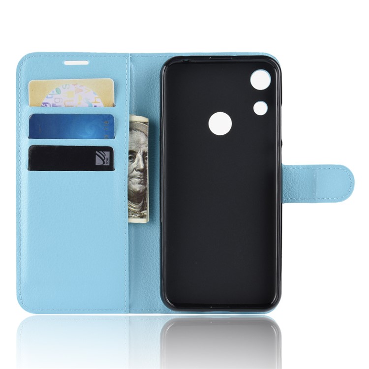 Litchi Skin Wallet Leather Phone Case Accessory for Huawei Honor 8A - Blue-4