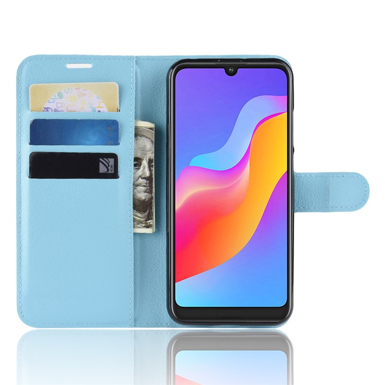 Litchi Skin Wallet Leather Phone Case Accessory for Huawei Honor 8A - Blue-5