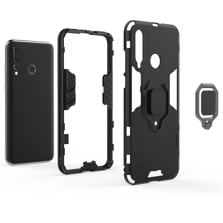 For Huawei nova 4 Finger Ring Kickstand PC + TPU Hybrid Phone Case - Black-2