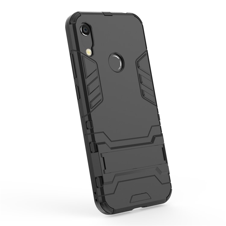 Per Huawei Honor 8a / Y6 (2019, Con Sensore di Impronte Digitali) / Y6 Prime (2019) Cool Guard Kickstand PC + TPU Hybrid Phone Case - Nero