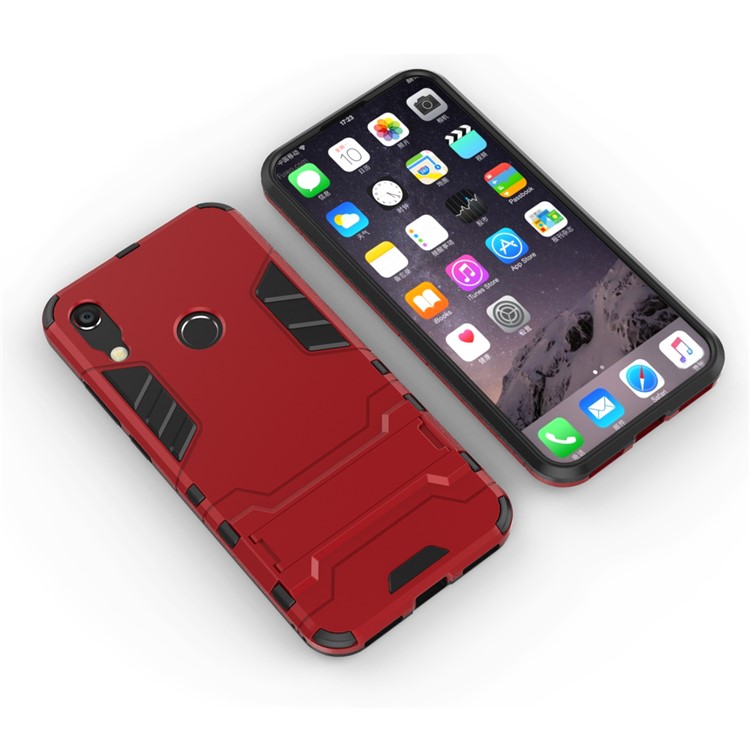 Para Huawei Honor 8a / Y6 (2019, Com Sensor de Impressão Digital) / Y6 Prime (2019) Cool Guard PC + TPU Shell Tampa Com Kickstand - Vermelho