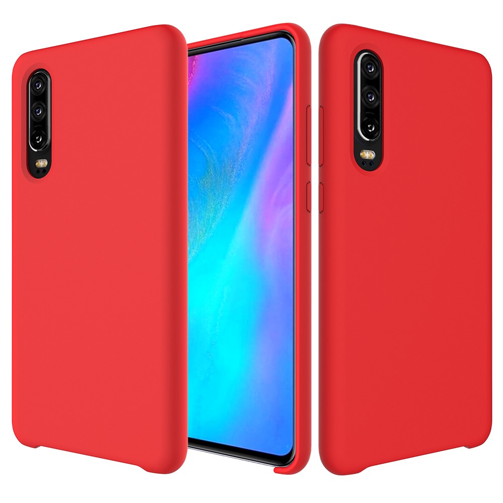 Pour Huawei P30 Liquide de Silicone Protecteur Avec Une Doublure en Microfibre Anti-rayures Molles - Rouge