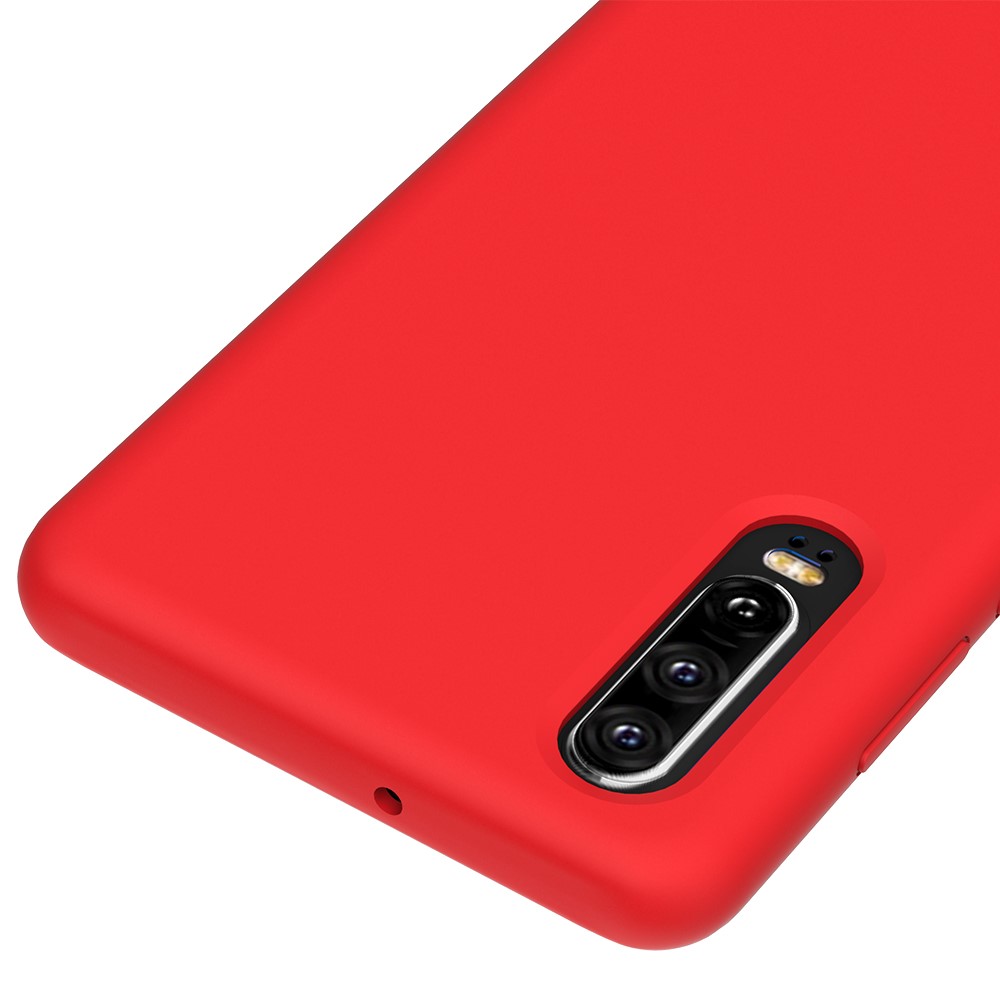 For Huawei P30 Liquid Silicone Protector Case with Soft Anti-Scratch Microfiber Lining - Red-3