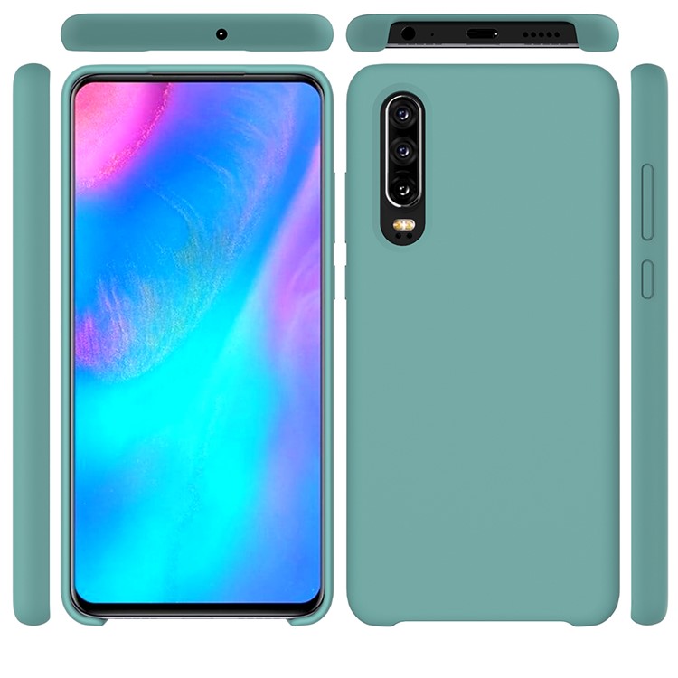 Liquid Silicone Protector Cell Phone Case for Huawei P30 - Cyan-5