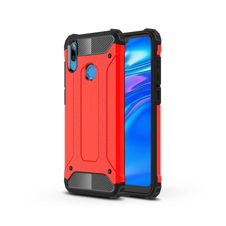 For Huawei Y7 (2019) Armor Guard Plastic + TPU Hybrid Phone Cover - Red-1