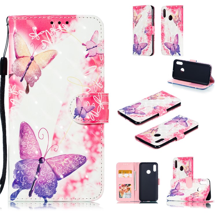 Pattern Printing Light Spot Decor Leather Wallet Cover for Huawei Honor 10 Lite / P Smart (2019) - Elegant Butterfly-1