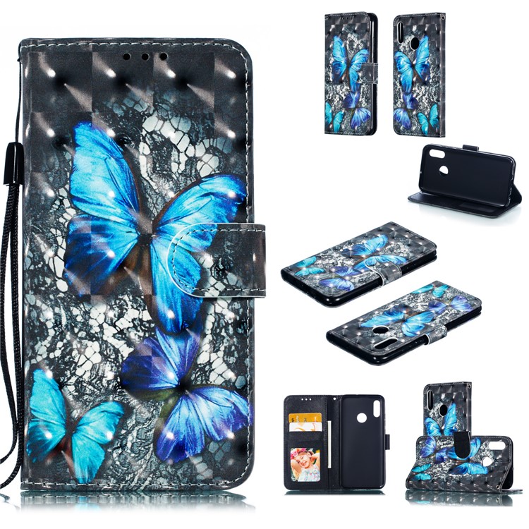 Pattern Printing Light Spot Decor Leather Wallet Case Cover for Huawei Honor 10 Lite / P Smart (2019) - Blue Butterfly-1