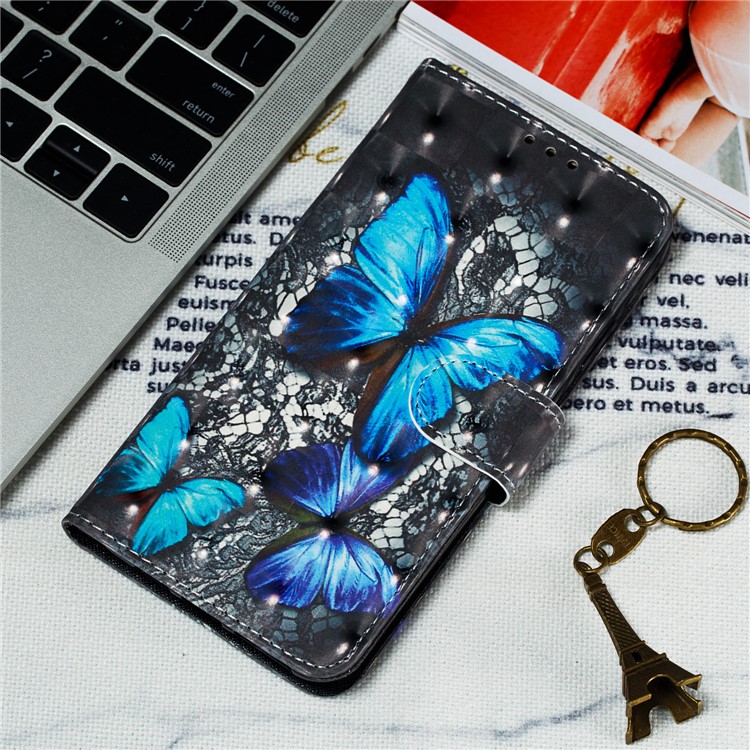 Pattern Printing Light Spot Decor Leather Wallet Case Cover for Huawei Honor 10 Lite / P Smart (2019) - Blue Butterfly-8