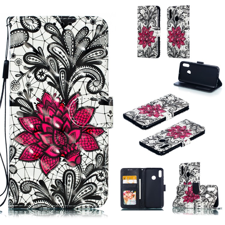 Pattern Printing Light Spot Decor PU Leather Wallet Case for Huawei Honor 10 Lite / P Smart (2019) - Red Flower-1