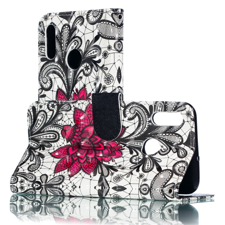 Pattern Printing Light Spot Decor PU Leather Wallet Case for Huawei Honor 10 Lite / P Smart (2019) - Red Flower-2