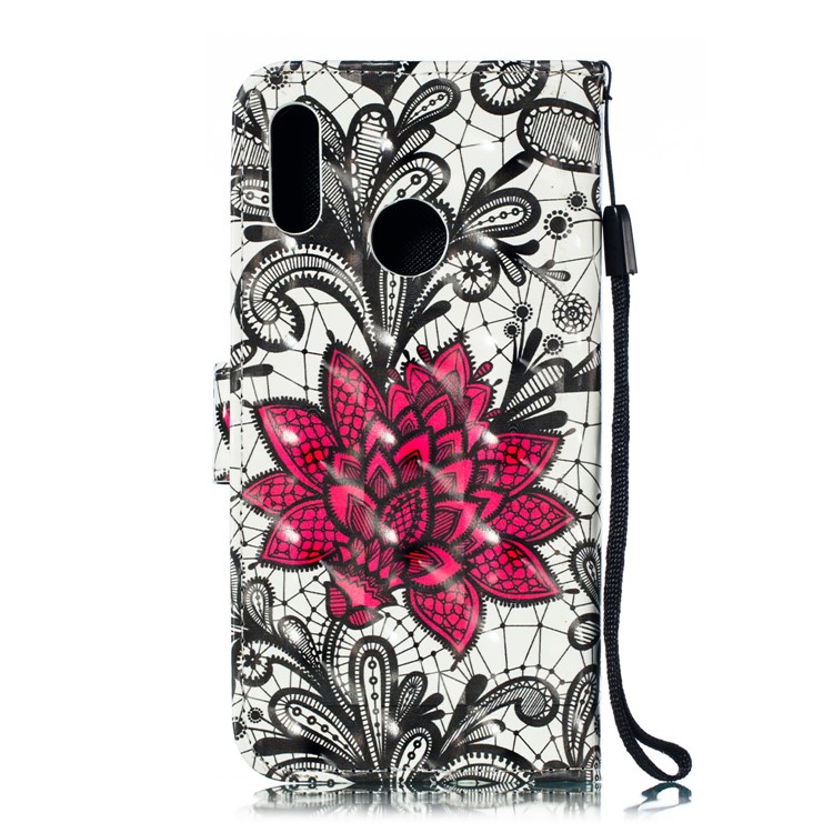 Pattern Printing Light Spot Decor PU Leather Wallet Case for Huawei Honor 10 Lite / P Smart (2019) - Red Flower-4