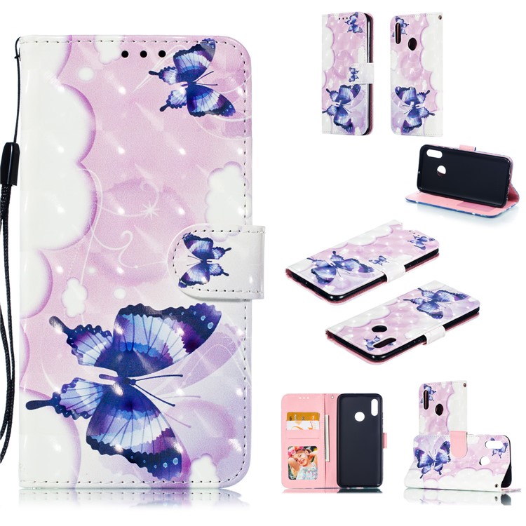 Pattern Printing Light Spot Decor Leather Wallet Stand Case for Huawei Honor 10 Lite / P Smart (2019) - Colorized Butterfly-1