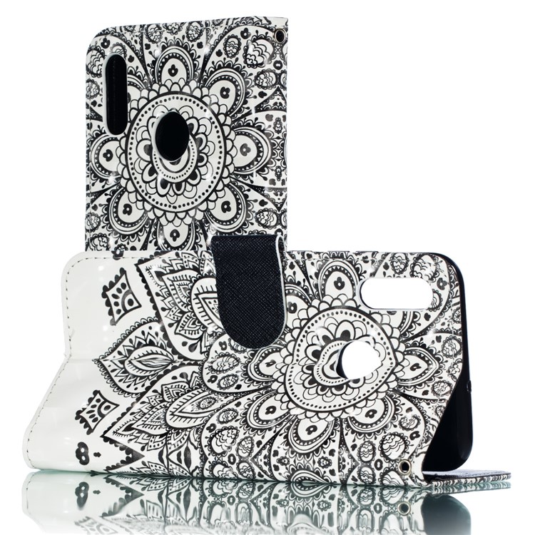 Pattern Printing Light Spot Decor Stand Leather Wallet Case for Huawei Honor 10 Lite / P Smart (2019) - Black Flower-2