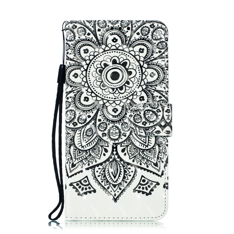 Pattern Printing Light Spot Decor Stand Leather Wallet Case for Huawei Honor 10 Lite / P Smart (2019) - Black Flower-3