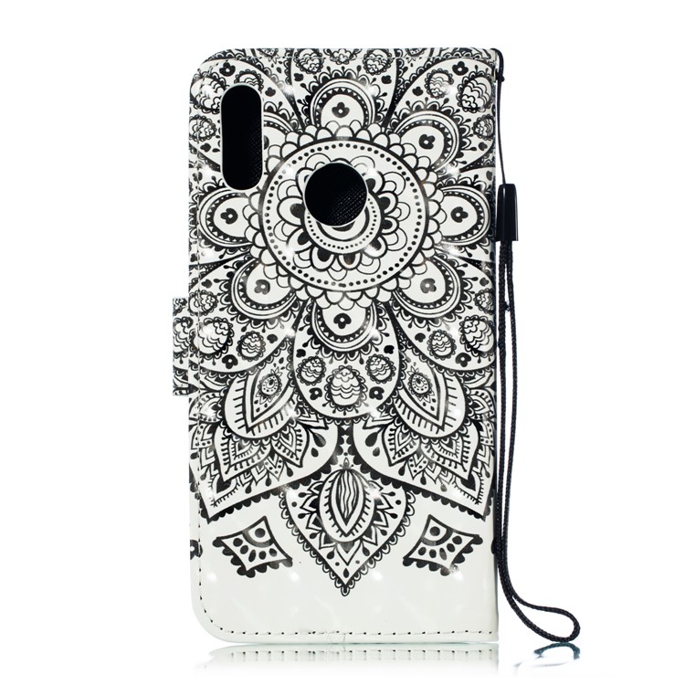 Pattern Printing Light Spot Decor Stand Leather Wallet Case for Huawei Honor 10 Lite / P Smart (2019) - Black Flower-4