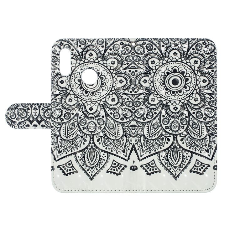Pattern Printing Light Spot Decor Stand Leather Wallet Case for Huawei Honor 10 Lite / P Smart (2019) - Black Flower-5