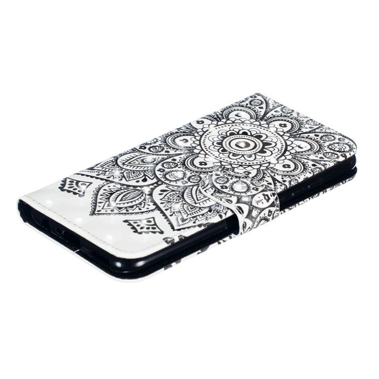 Pattern Printing Light Spot Decor Stand Leather Wallet Case for Huawei Honor 10 Lite / P Smart (2019) - Black Flower-6