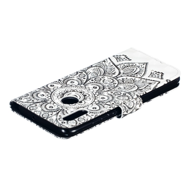Pattern Printing Light Spot Decor Stand Leather Wallet Case for Huawei Honor 10 Lite / P Smart (2019) - Black Flower-7