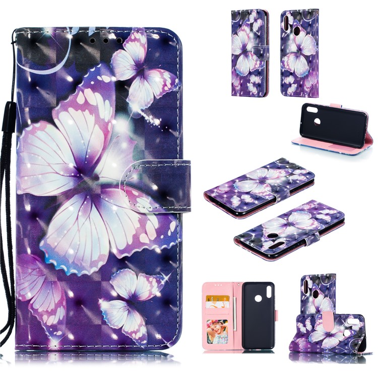 Pattern Printing Light Spot Decor Magnetic Leather Wallet Case for Huawei Honor 10 Lite / P Smart (2019) - Purple Butterfly-1