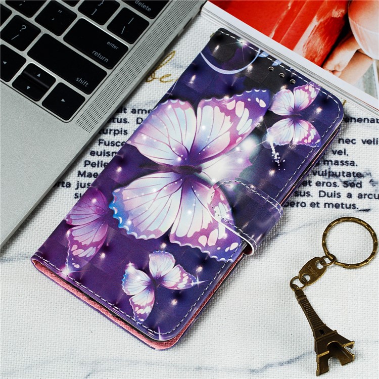 Pattern Printing Light Spot Decor Magnetic Leather Wallet Case for Huawei Honor 10 Lite / P Smart (2019) - Purple Butterfly-8