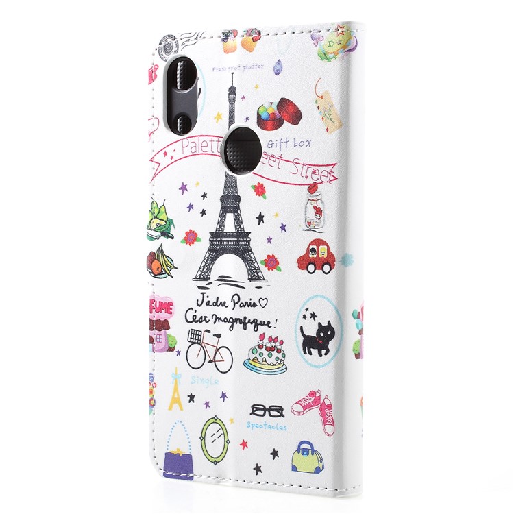 Estampa De Couro Do Plutônio Modelado Ficar Capa Protetora Para Honra Huawei 8A - Torre Eiffel-2