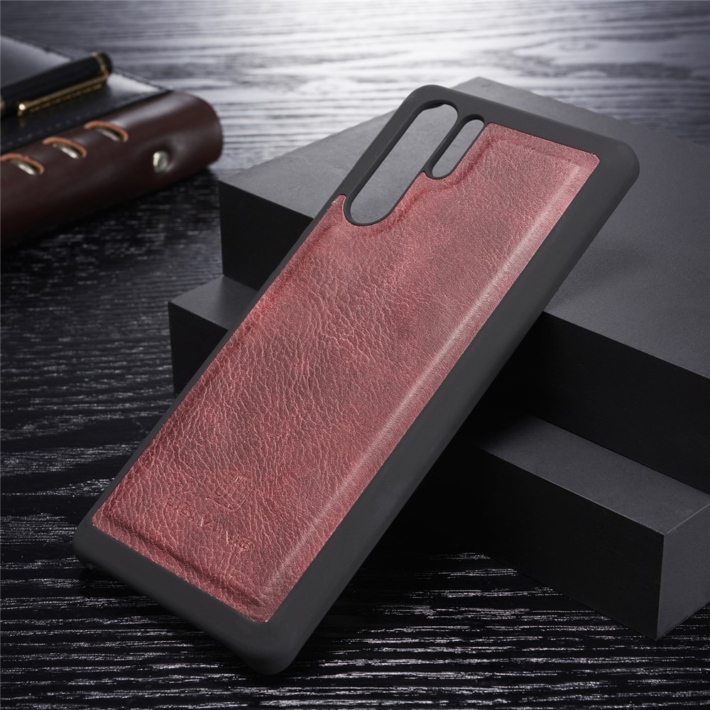 DG.MING Detachable 2-in-1 Split Leather Wallet Cover Shell + PC Back Case for Huawei P30 Pro - Red-3