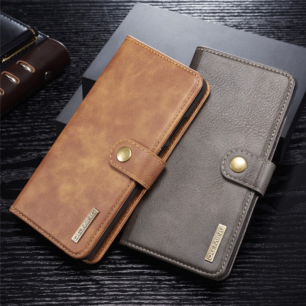 DG.MING Detachable 2-in-1 Split Leather Wallet Phone Shell + PC Back Case for Huawei P30 Pro - Brown-11