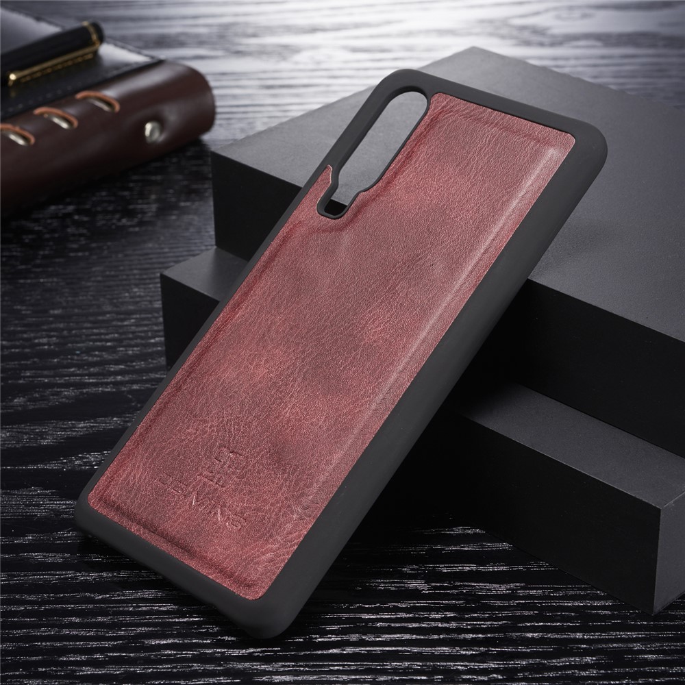 DG.MING For Huawei P30 Wallet Phone Case Detachable 2 in 1 Leather Shell Shockproof Flip Protective Cover - Red-3