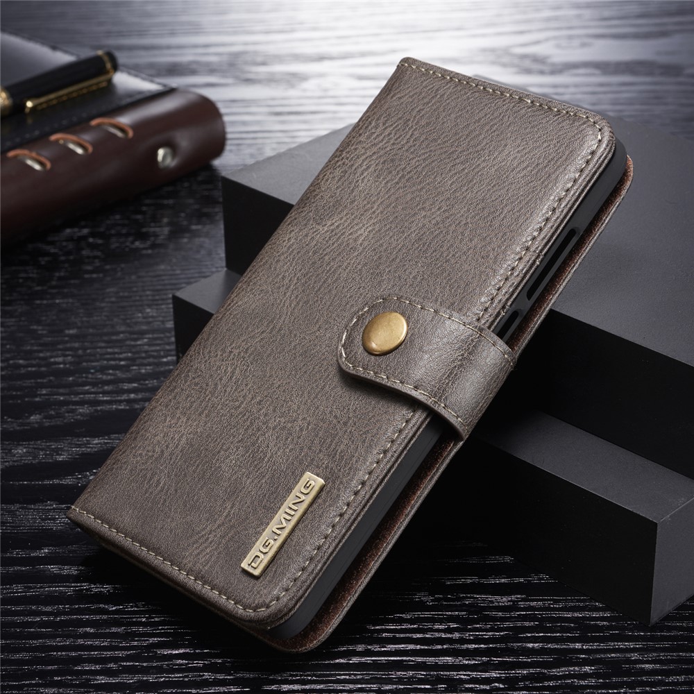 DG.MING Detachable 2-in-1 Split Leather Wallet Phone Shell + PC Back Case for Huawei P30 - Grey-1