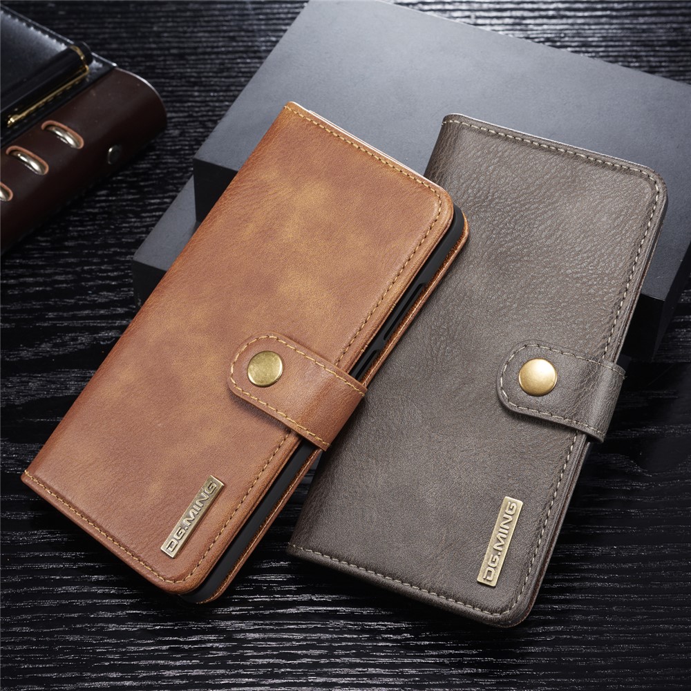 DG.MING Detachable 2-in-1 Split Leather Wallet Cover Shell + PC Back Case for Huawei P30 - Brown-10