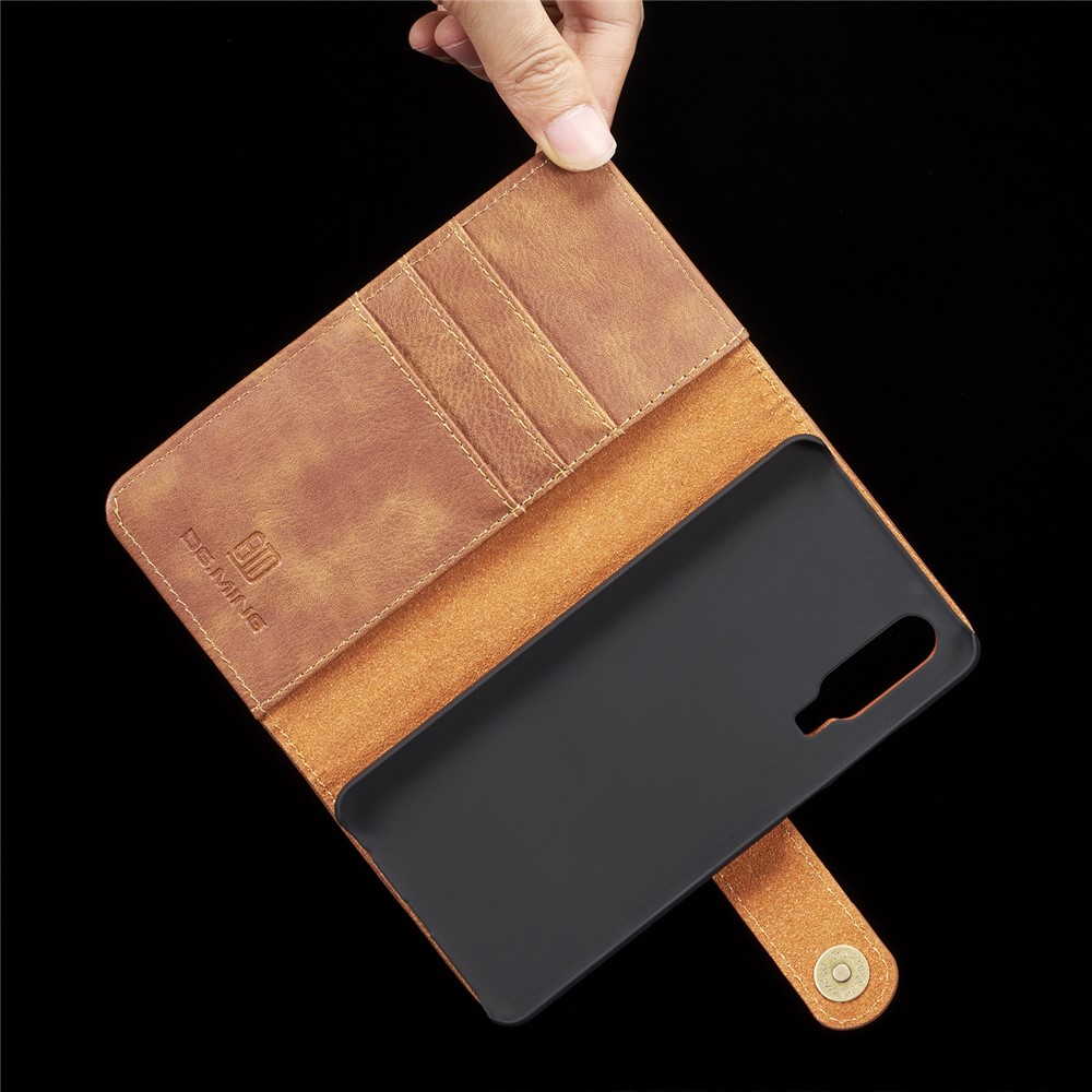 DG.MING Detachable 2-in-1 Split Leather Wallet Cover Shell + PC Back Case for Huawei P30 - Brown-11