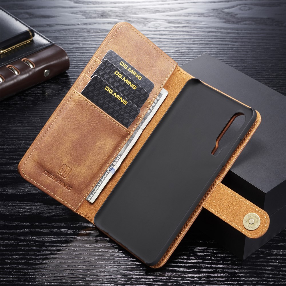 DG.MING Detachable 2-in-1 Split Leather Wallet Cover Shell + PC Back Case for Huawei P30 - Brown-2