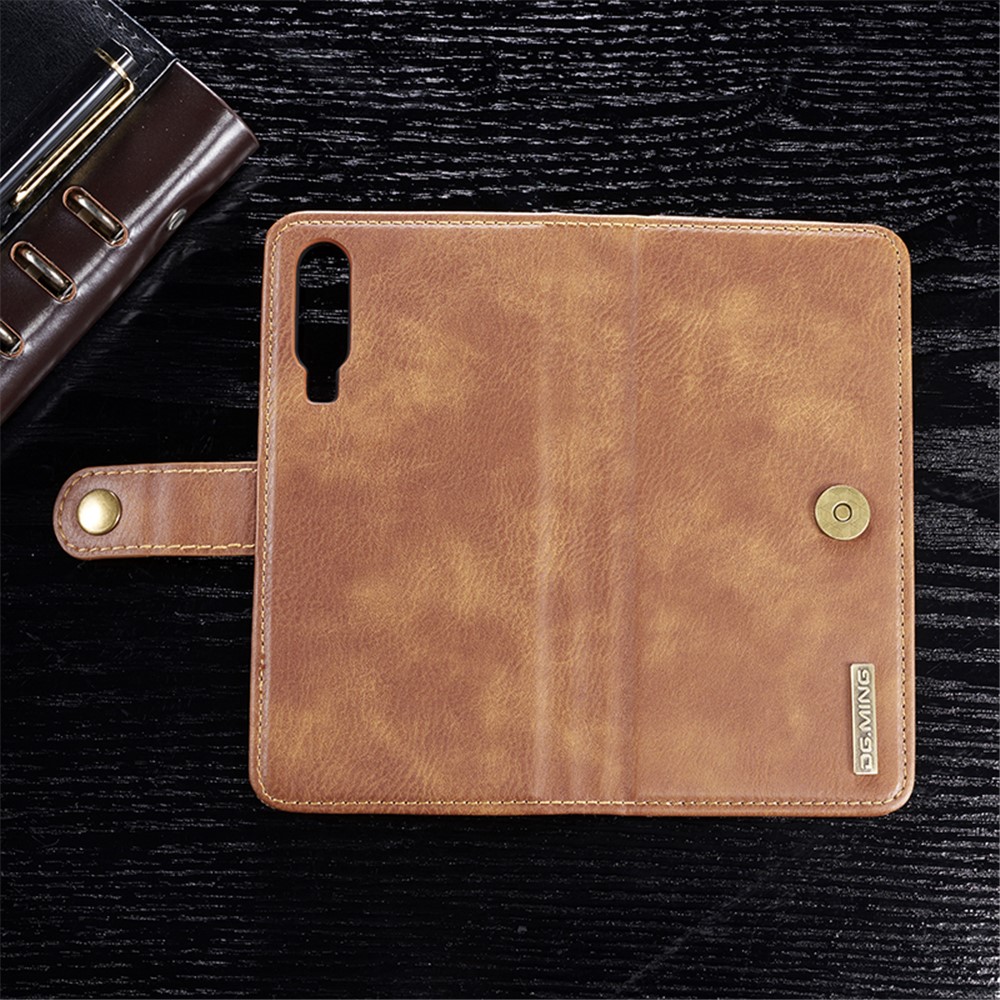 DG.MING Detachable 2-in-1 Split Leather Wallet Cover Shell + PC Back Case for Huawei P30 - Brown-8