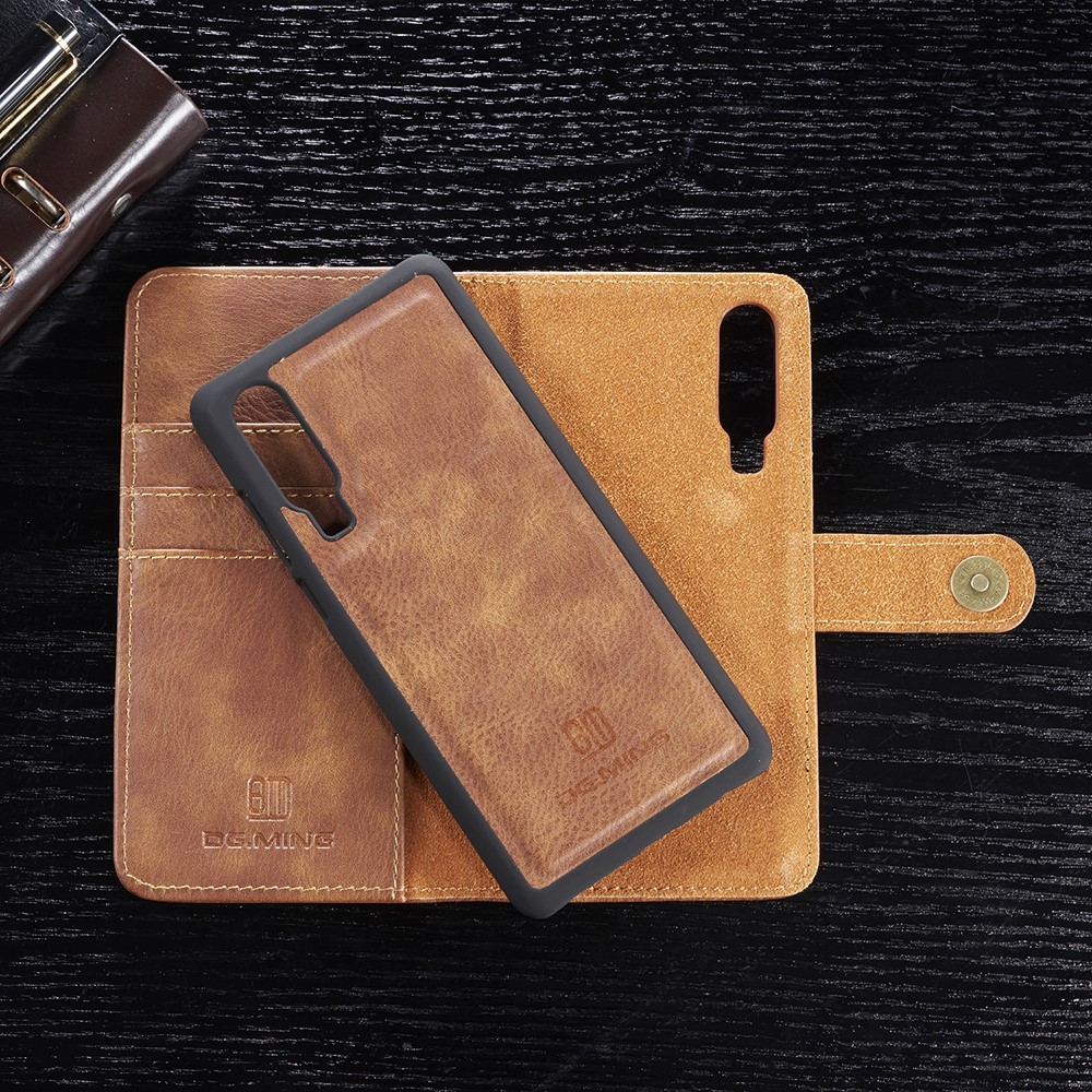 DG.MING Detachable 2-in-1 Split Leather Wallet Cover Shell + PC Back Case for Huawei P30 - Brown-9