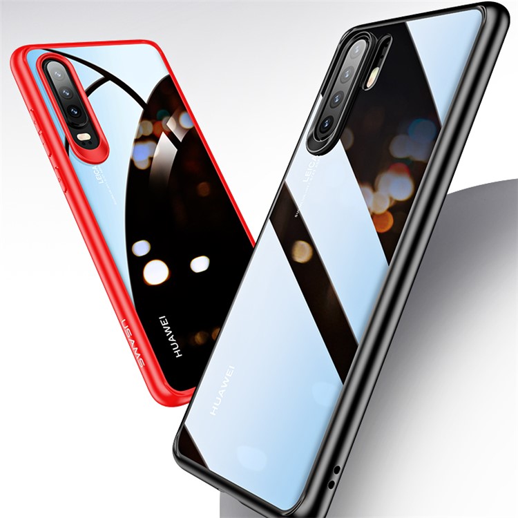 USAMS Mant Series Clear PC + TPU Frame Cell Phone Cover for Huawei P30 - Red-2