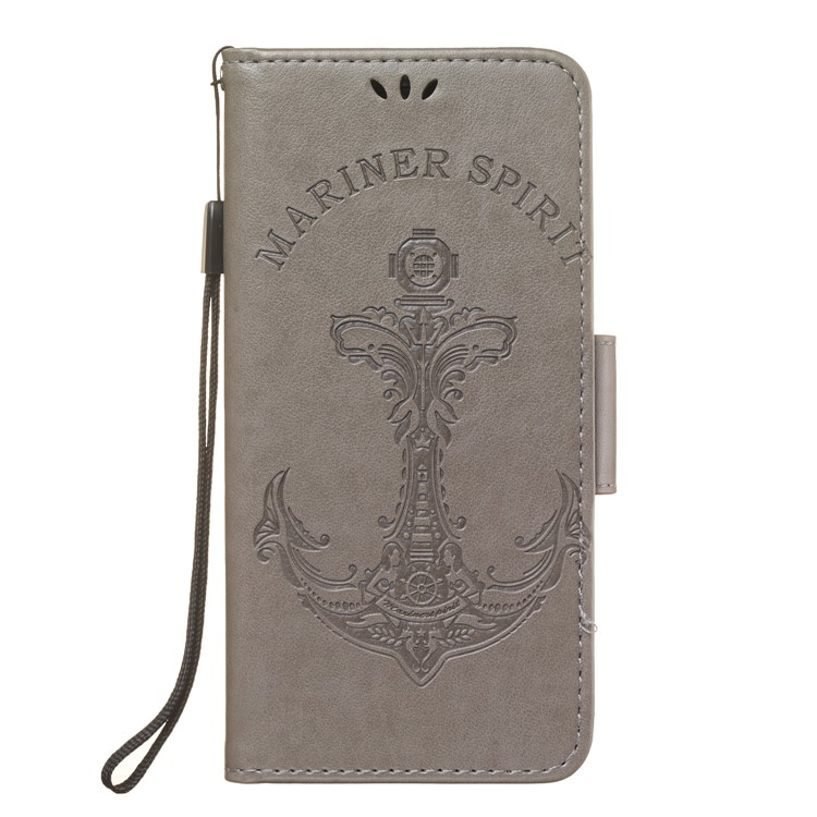 Imprint Anchor Wallet Leather Case for Huawei Mate 20 Lite / Maimang 7 - Grey-2