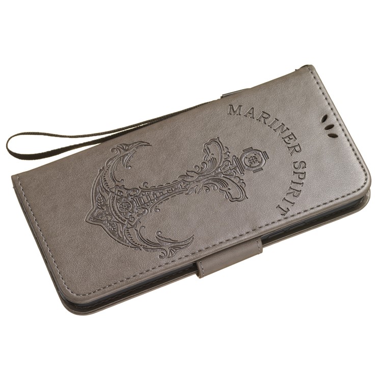 Imprint Anchor Wallet Leather Case for Huawei Mate 20 Lite / Maimang 7 - Grey-4