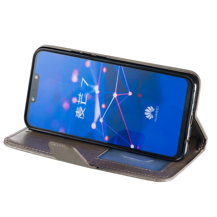 Imprint Anchor Wallet Leather Case for Huawei Mate 20 Lite / Maimang 7 - Grey-7