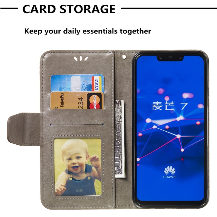 Imprint Anchor Wallet Leather Case for Huawei Mate 20 Lite / Maimang 7 - Grey-8