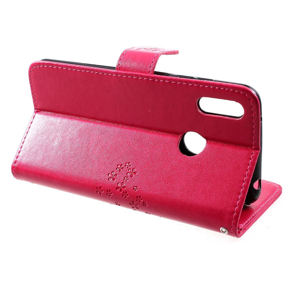 Imprint Tree Owl Wallet Leather Stand Case for Huawei Y7 (2019) - Rose-4