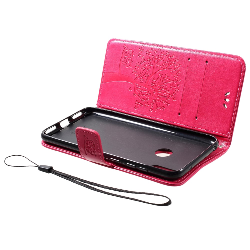 Imprint Tree Owl Wallet Leather Stand Case for Huawei Y7 (2019) - Rose-5