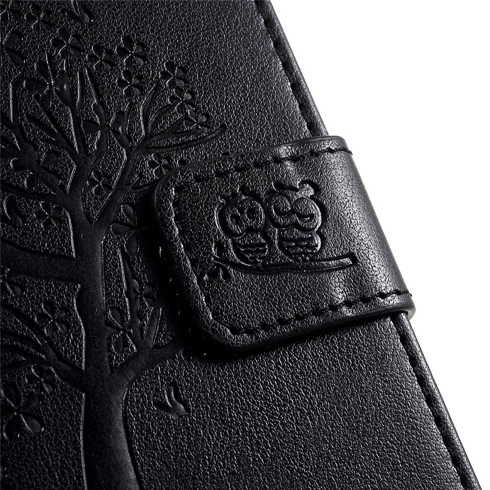 Imprint Tree Owl Wallet Leather Stand Cover for Huawei Y7 (2019) - Black-10