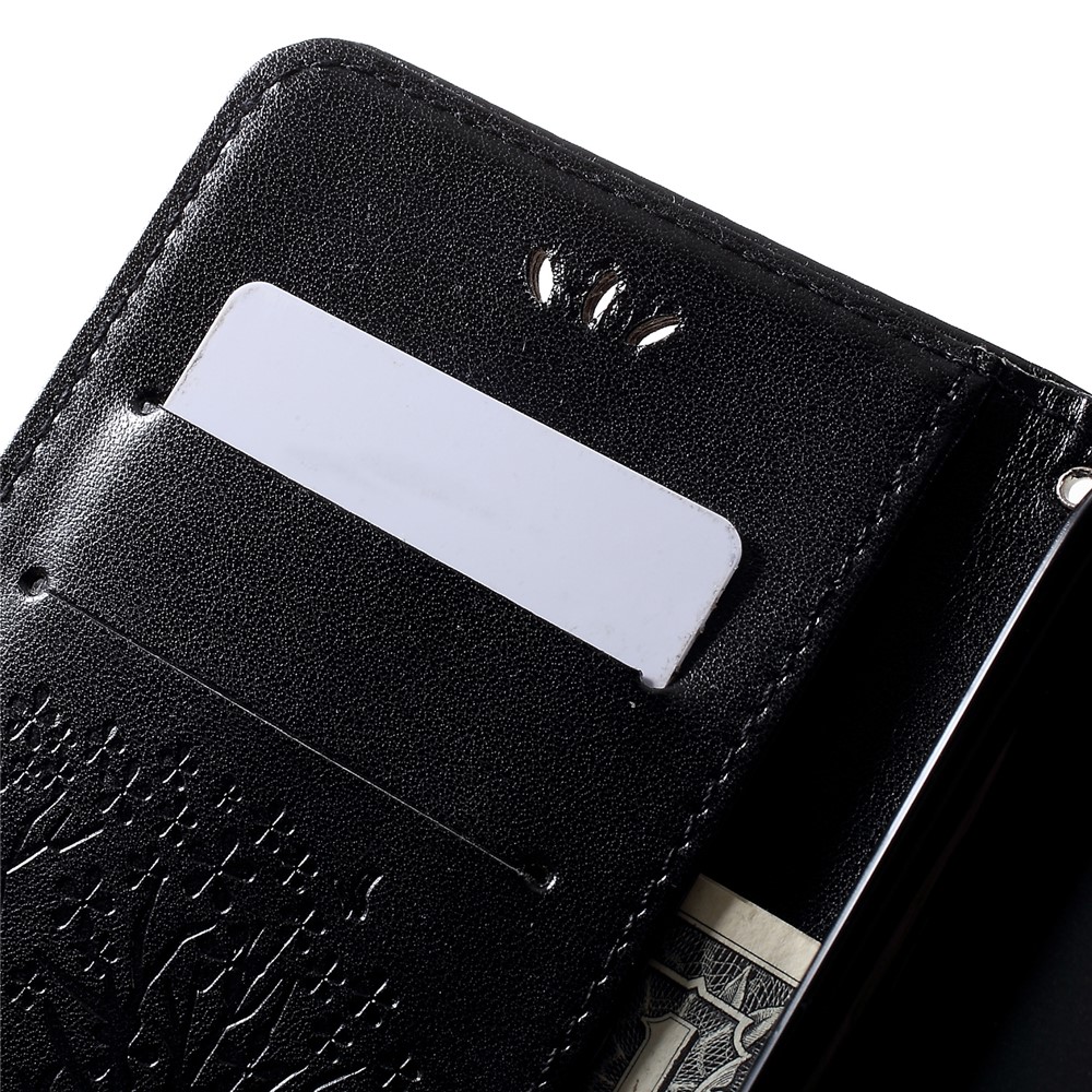 Imprint Tree Owl Wallet Leather Stand Cover for Huawei Y7 (2019) - Black-11