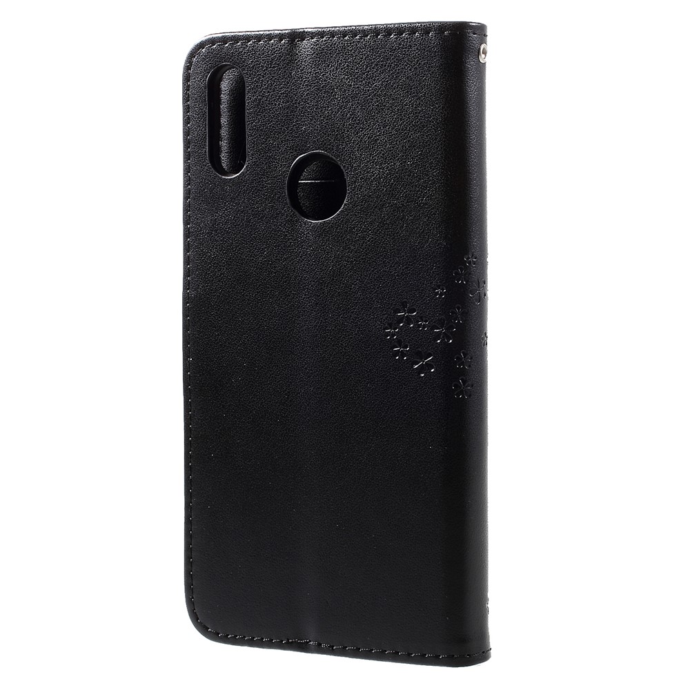 Imprint Tree Owl Wallet Leather Stand Cover for Huawei Y7 (2019) - Black-2