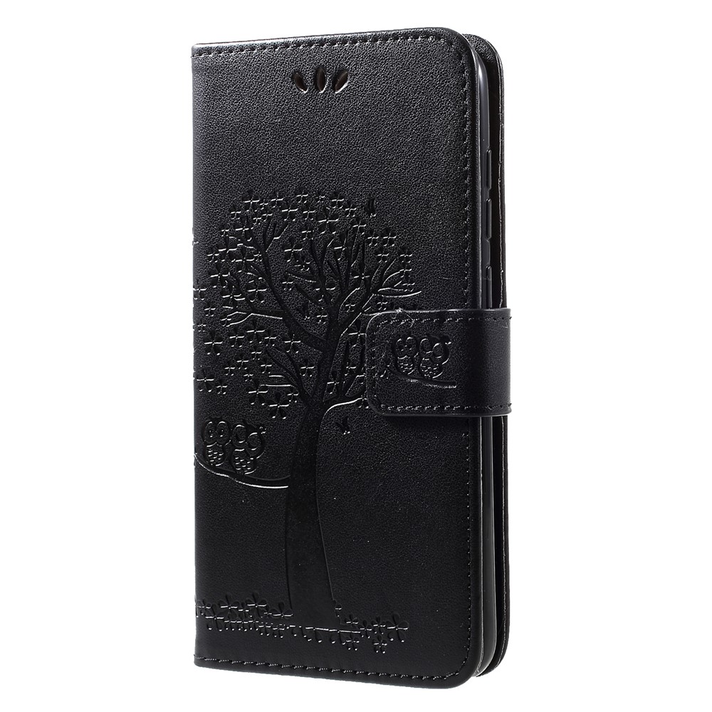 Imprint Tree Owl Wallet Leather Stand Cover for Huawei Y7 (2019) - Black-3