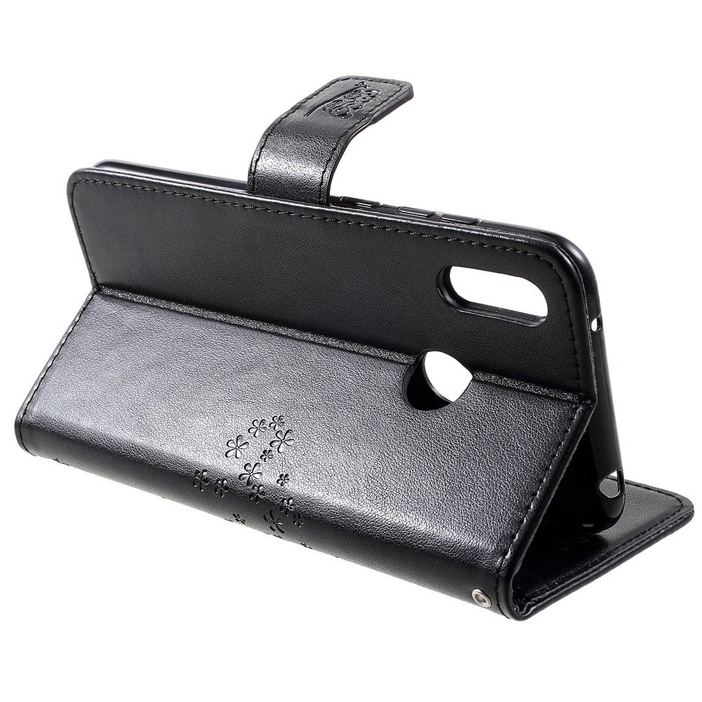 Imprint Tree Owl Wallet Leather Stand Cover for Huawei Y7 (2019) - Black-4